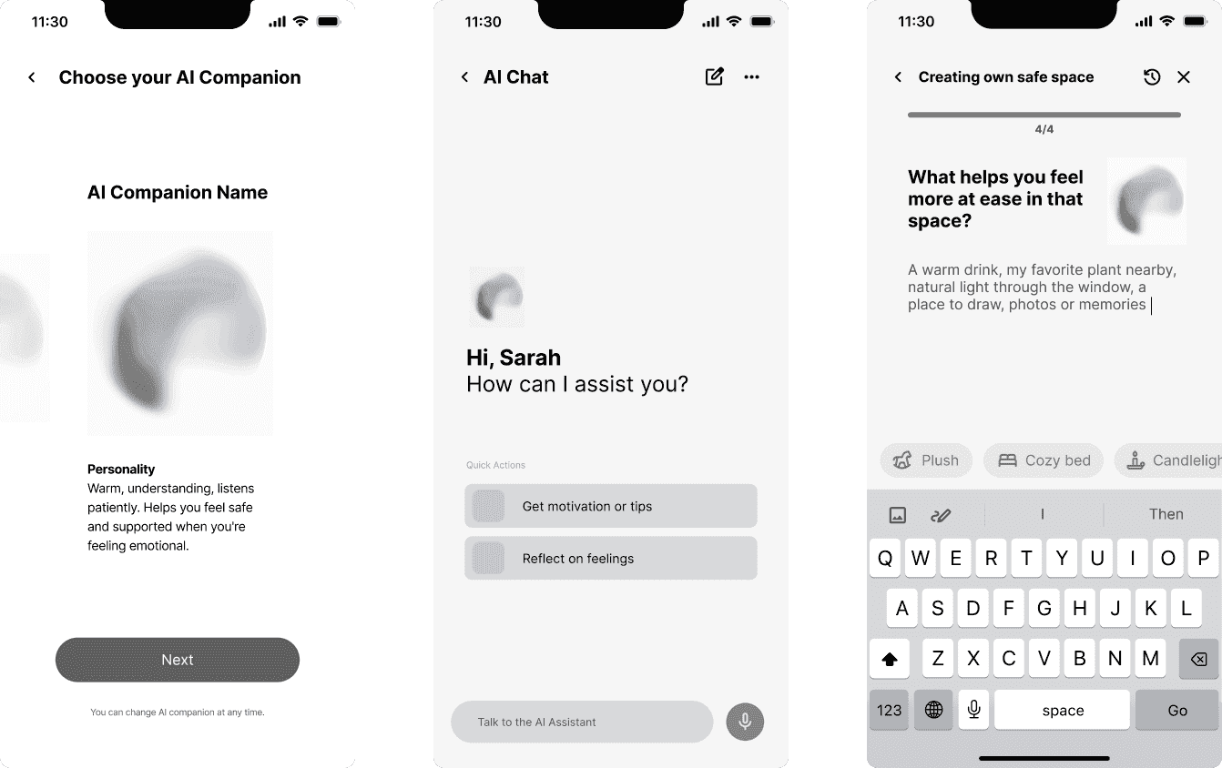 AI support mid-fidelity screens